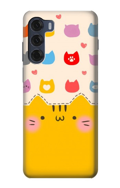 W2442 Cute Cat Cartoon Funny Hülle Schutzhülle Taschen und Leder Flip für Motorola Moto G200 5G