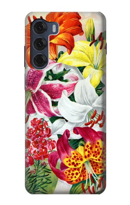 W3205 Retro Art Flowers Hülle Schutzhülle Taschen und Leder Flip für Motorola Moto G200 5G