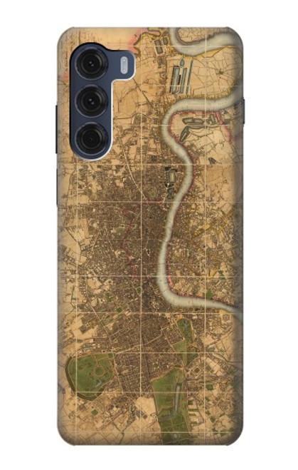 W3230 Vintage Map of London Hülle Schutzhülle Taschen und Leder Flip für Motorola Moto G200 5G