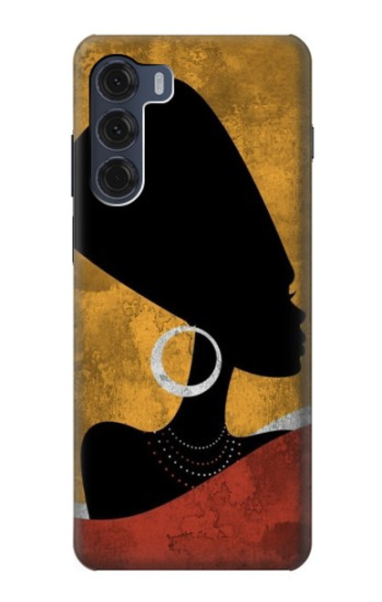 W3453 African Queen Nefertiti Silhouette Hülle Schutzhülle Taschen und Leder Flip für Motorola Moto G200 5G