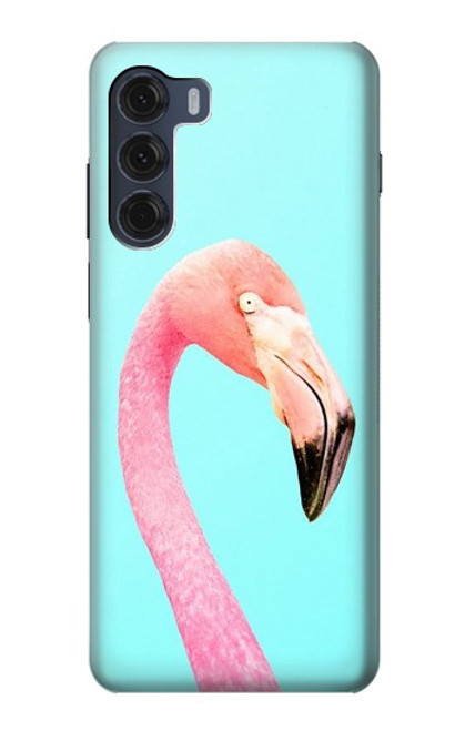 W3708 Pink Flamingo Hülle Schutzhülle Taschen und Leder Flip für Motorola Moto G200 5G