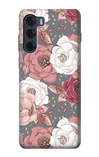 W3716 Rose Floral Pattern Hülle Schutzhülle Taschen und Leder Flip für Motorola Moto G200 5G