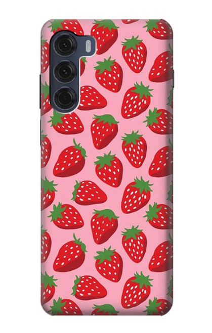 W3719 Strawberry Pattern Hülle Schutzhülle Taschen und Leder Flip für Motorola Moto G200 5G