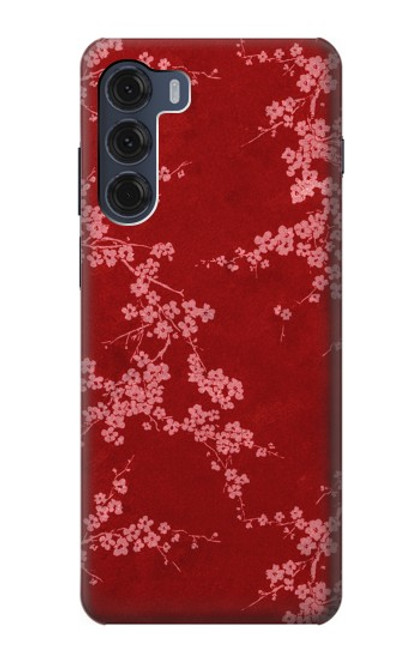 W3817 Red Floral Cherry blossom Pattern Hülle Schutzhülle Taschen und Leder Flip für Motorola Moto G200 5G