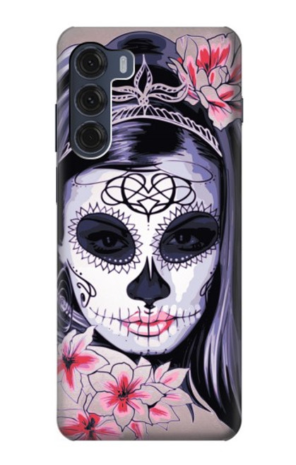 W3821 Sugar Skull Steam Punk Girl Gothic Hülle Schutzhülle Taschen und Leder Flip für Motorola Moto G200 5G