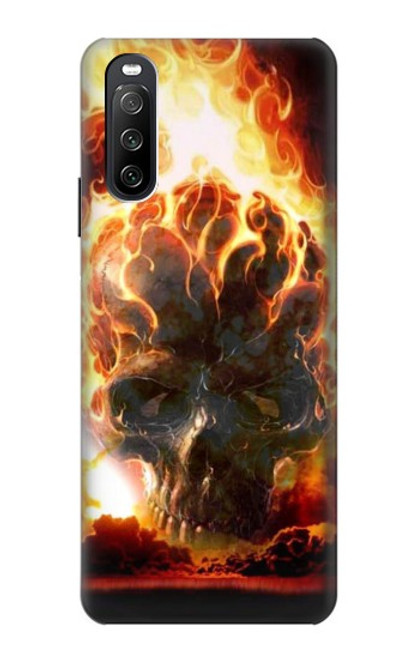 W0863 Hell Fire Skull Hülle Schutzhülle Taschen und Leder Flip für Sony Xperia 10 III Lite