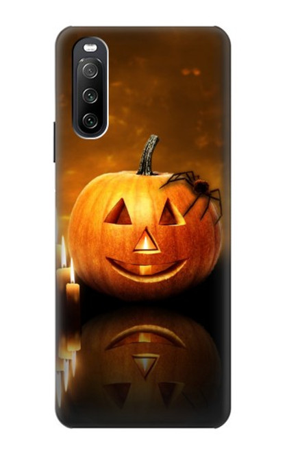 W1083 Pumpkin Spider Candles Halloween Hülle Schutzhülle Taschen und Leder Flip für Sony Xperia 10 III Lite