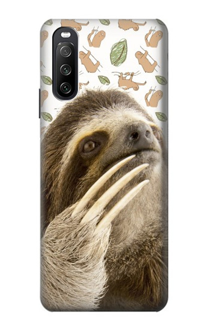W3559 Sloth Pattern Hülle Schutzhülle Taschen und Leder Flip für Sony Xperia 10 III Lite