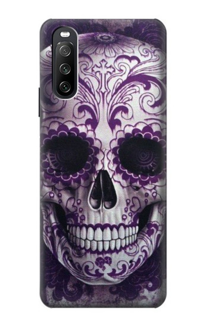 W3582 Purple Sugar Skull Hülle Schutzhülle Taschen und Leder Flip für Sony Xperia 10 III Lite
