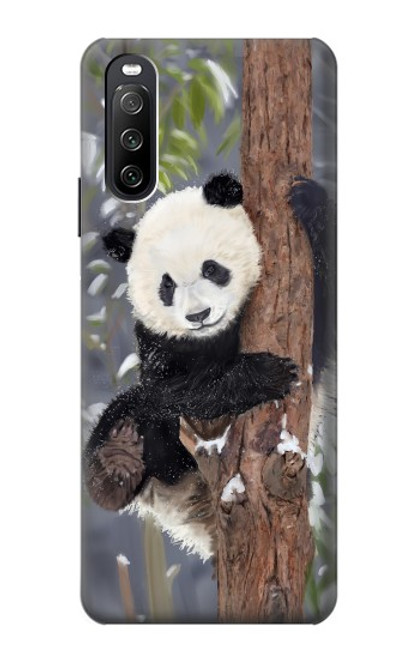 W3793 Cute Baby Panda Snow Painting Hülle Schutzhülle Taschen und Leder Flip für Sony Xperia 10 III Lite