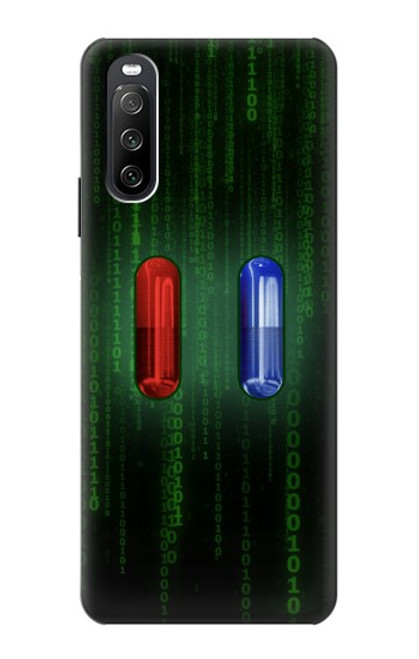 W3816 Red Pill Blue Pill Capsule Hülle Schutzhülle Taschen und Leder Flip für Sony Xperia 10 III Lite