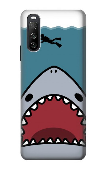 W3825 Cartoon Shark Sea Diving Hülle Schutzhülle Taschen und Leder Flip für Sony Xperia 10 III Lite