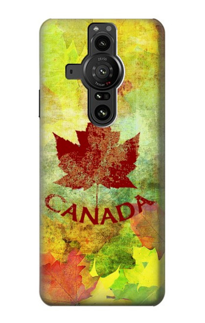 W2523 Canada Autumn Maple Leaf Hülle Schutzhülle Taschen und Leder Flip für Sony Xperia Pro-I