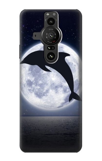 W3510 Dolphin Moon Night Hülle Schutzhülle Taschen und Leder Flip für Sony Xperia Pro-I