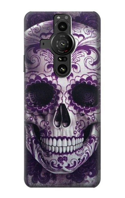 W3582 Purple Sugar Skull Hülle Schutzhülle Taschen und Leder Flip für Sony Xperia Pro-I