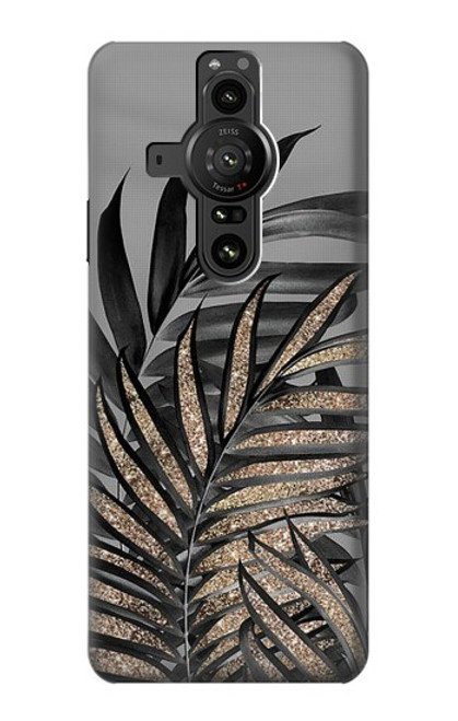 W3692 Gray Black Palm Leaves Hülle Schutzhülle Taschen und Leder Flip für Sony Xperia Pro-I