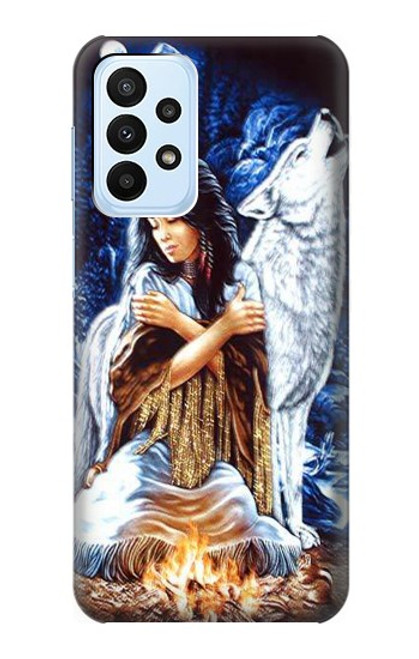 W0147 Grim Wolf Indian Girl Hülle Schutzhülle Taschen und Leder Flip für Samsung Galaxy A23