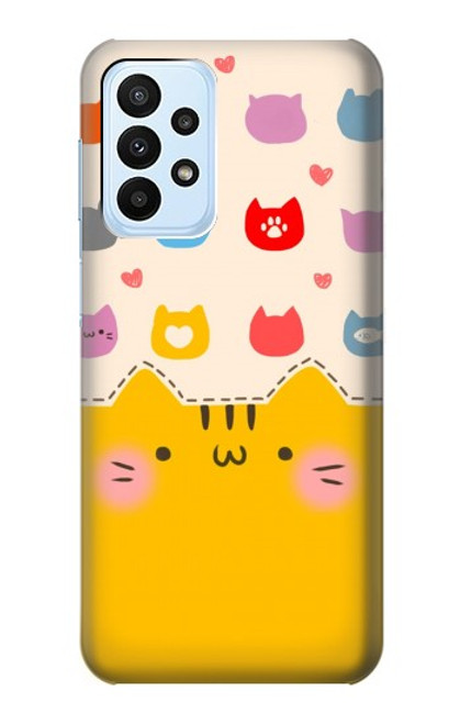 W2442 Cute Cat Cartoon Funny Hülle Schutzhülle Taschen und Leder Flip für Samsung Galaxy A23