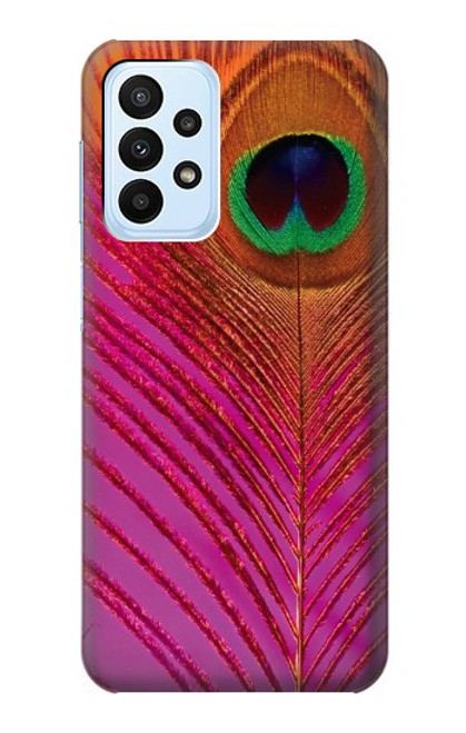 W3201 Pink Peacock Feather Hülle Schutzhülle Taschen und Leder Flip für Samsung Galaxy A23