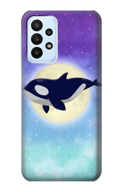 W3807 Killer Whale Orca Moon Pastel Fantasy Hülle Schutzhülle Taschen und Leder Flip für Samsung Galaxy A23