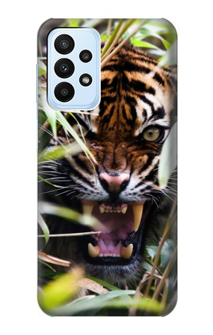 W3838 Barking Bengal Tiger Hülle Schutzhülle Taschen und Leder Flip für Samsung Galaxy A23