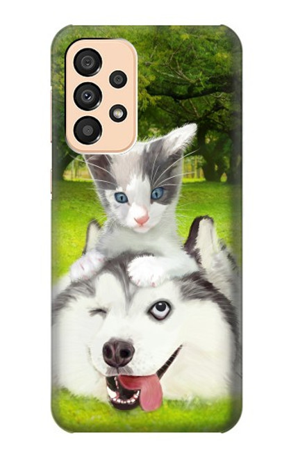 W3795 Kitten Cat Playful Siberian Husky Dog Paint Hülle Schutzhülle Taschen und Leder Flip für Samsung Galaxy A33 5G