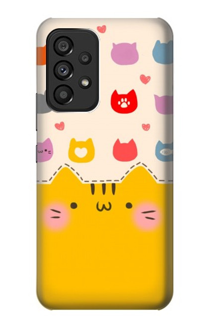 W2442 Cute Cat Cartoon Funny Hülle Schutzhülle Taschen und Leder Flip für Samsung Galaxy A53 5G