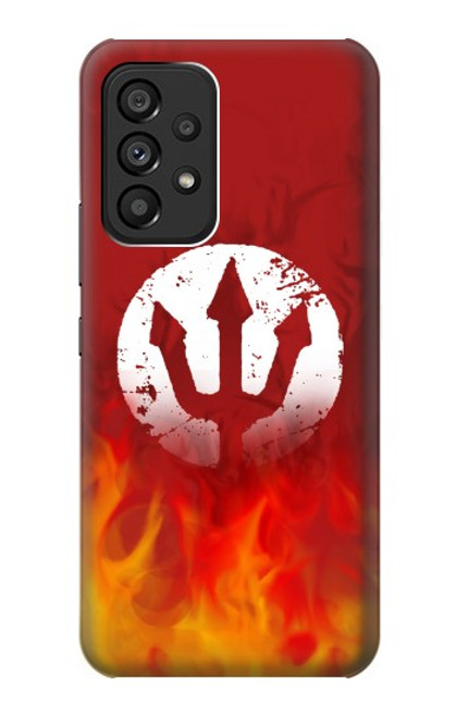 W2803 Fire Red Devil Spear Symbol Hülle Schutzhülle Taschen und Leder Flip für Samsung Galaxy A53 5G