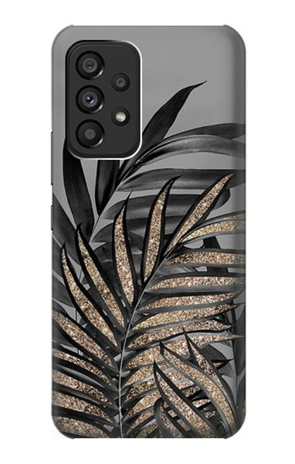 W3692 Gray Black Palm Leaves Hülle Schutzhülle Taschen und Leder Flip für Samsung Galaxy A53 5G