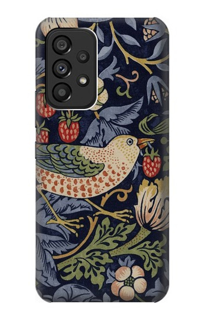 W3791 William Morris Strawberry Thief Fabric Hülle Schutzhülle Taschen und Leder Flip für Samsung Galaxy A53 5G