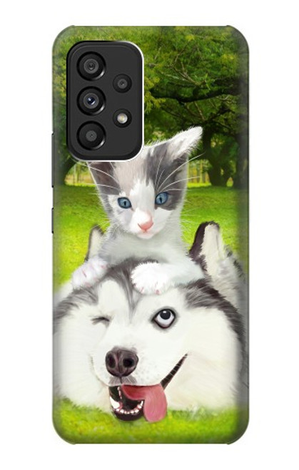 W3795 Kitten Cat Playful Siberian Husky Dog Paint Hülle Schutzhülle Taschen und Leder Flip für Samsung Galaxy A53 5G