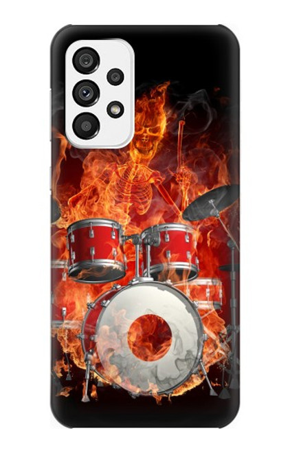W1431 Skull Drum Fire Rock Hülle Schutzhülle Taschen und Leder Flip für Samsung Galaxy A73 5G