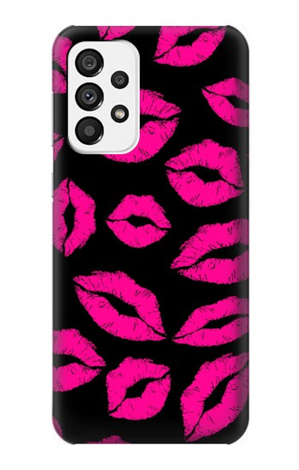 W2933 Pink Lips Kisses on Black Hülle Schutzhülle Taschen und Leder Flip für Samsung Galaxy A73 5G