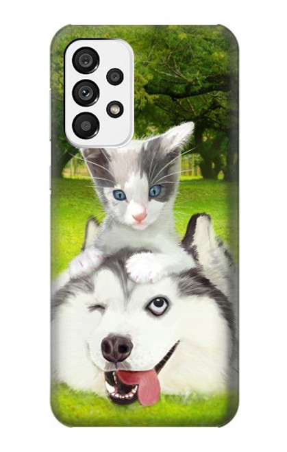 W3795 Kitten Cat Playful Siberian Husky Dog Paint Hülle Schutzhülle Taschen und Leder Flip für Samsung Galaxy A73 5G
