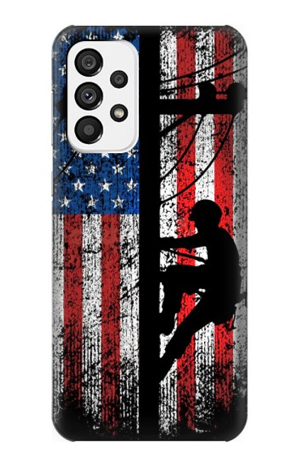 W3803 Electrician Lineman American Flag Hülle Schutzhülle Taschen und Leder Flip für Samsung Galaxy A73 5G