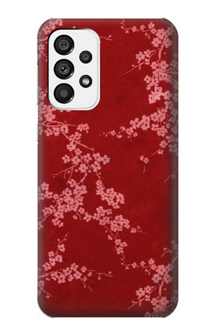 W3817 Red Floral Cherry blossom Pattern Hülle Schutzhülle Taschen und Leder Flip für Samsung Galaxy A73 5G