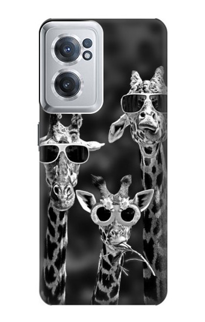 W2327 Giraffes With Sunglasses Hülle Schutzhülle Taschen und Leder Flip für OnePlus Nord CE 2 5G