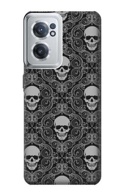 W2371 Skull Vintage Monochrome Pattern Hülle Schutzhülle Taschen und Leder Flip für OnePlus Nord CE 2 5G