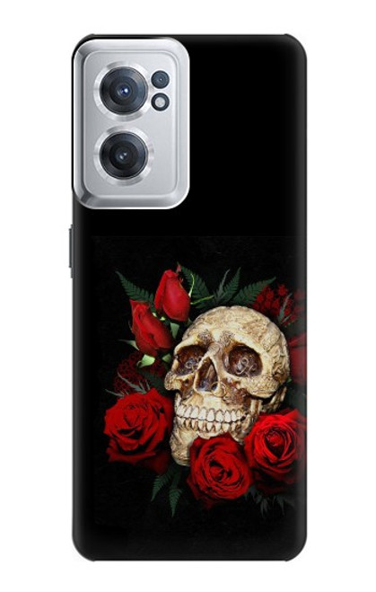 W3753 Dark Gothic Goth Skull Roses Hülle Schutzhülle Taschen und Leder Flip für OnePlus Nord CE 2 5G