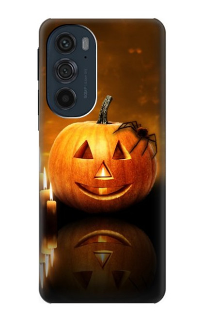 W1083 Pumpkin Spider Candles Halloween Hülle Schutzhülle Taschen und Leder Flip für Motorola Edge 30 Pro