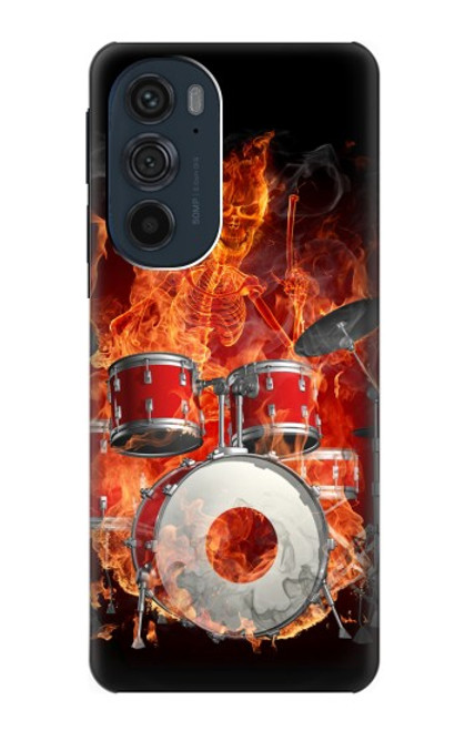W1431 Skull Drum Fire Rock Hülle Schutzhülle Taschen und Leder Flip für Motorola Edge 30 Pro