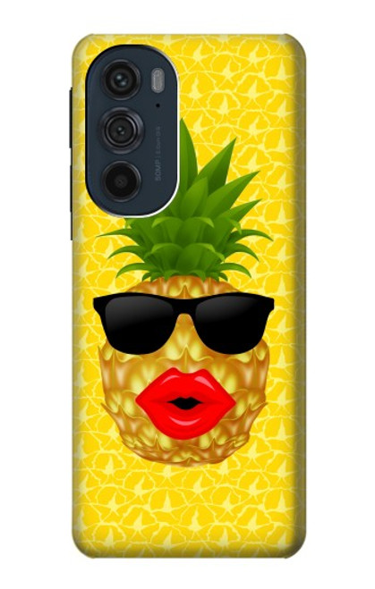 W2443 Funny Pineapple Sunglasses Kiss Hülle Schutzhülle Taschen und Leder Flip für Motorola Edge 30 Pro