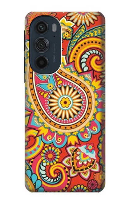 W3402 Floral Paisley Pattern Seamless Hülle Schutzhülle Taschen und Leder Flip für Motorola Edge 30 Pro