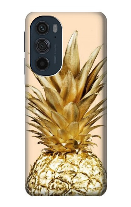 W3490 Gold Pineapple Hülle Schutzhülle Taschen und Leder Flip für Motorola Edge 30 Pro