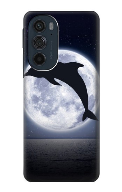 W3510 Dolphin Moon Night Hülle Schutzhülle Taschen und Leder Flip für Motorola Edge 30 Pro