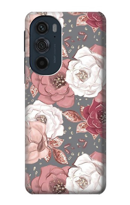 W3716 Rose Floral Pattern Hülle Schutzhülle Taschen und Leder Flip für Motorola Edge 30 Pro