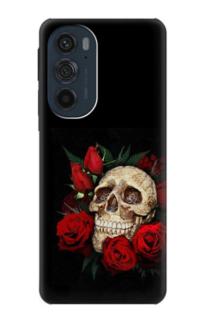 W3753 Dark Gothic Goth Skull Roses Hülle Schutzhülle Taschen und Leder Flip für Motorola Edge 30 Pro