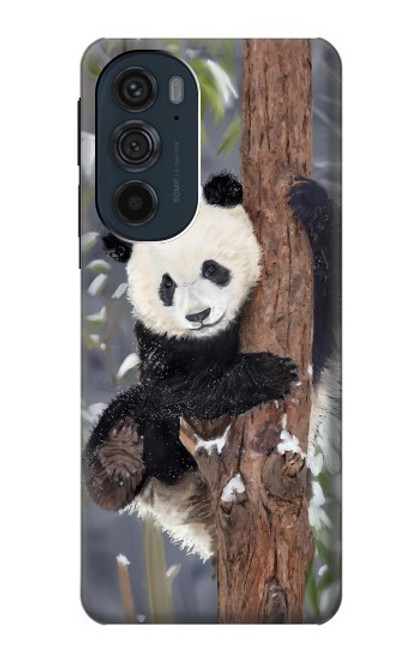 W3793 Cute Baby Panda Snow Painting Hülle Schutzhülle Taschen und Leder Flip für Motorola Edge 30 Pro