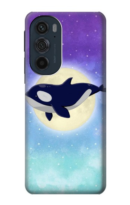 W3807 Killer Whale Orca Moon Pastel Fantasy Hülle Schutzhülle Taschen und Leder Flip für Motorola Edge 30 Pro