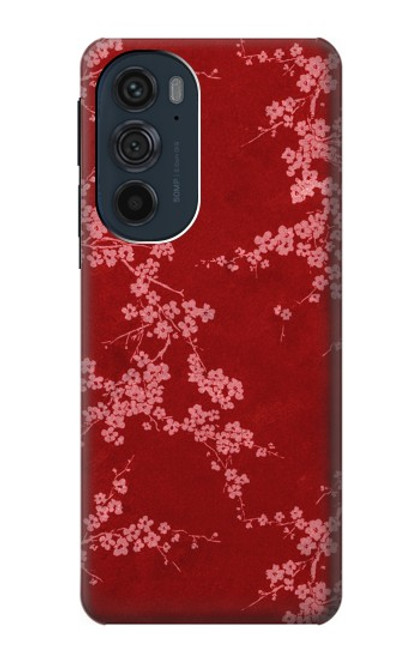 W3817 Red Floral Cherry blossom Pattern Hülle Schutzhülle Taschen und Leder Flip für Motorola Edge 30 Pro